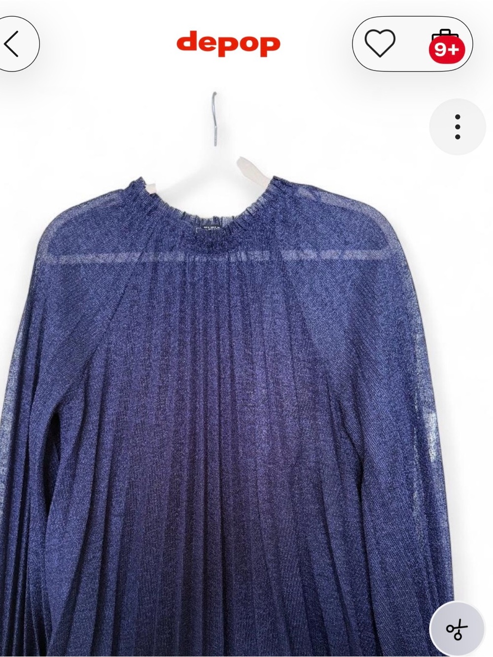 Zara Navy Metallic Sheer Pleated Blouse - Picture 4 of 4